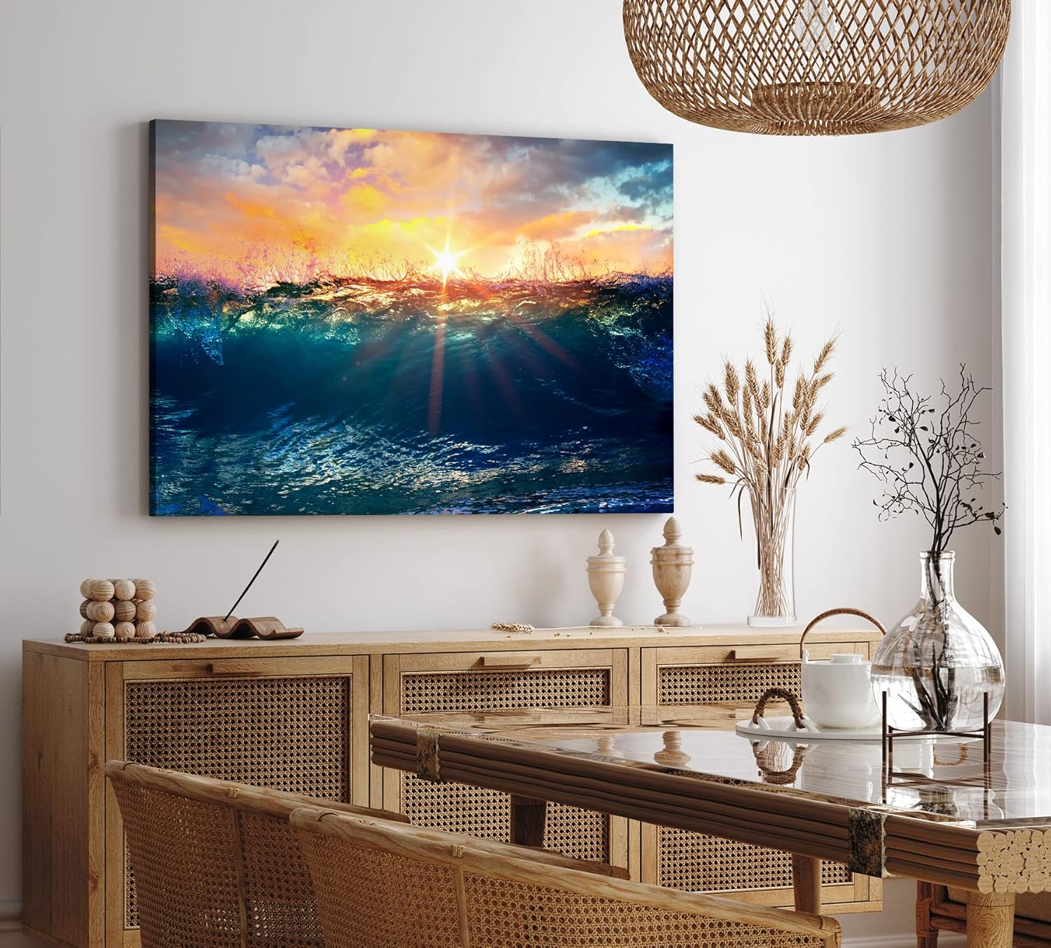 Paul Sinus Wandbild 120x80cm Welle Meer Ozean Sonnenuntergang Sonnenstrahl Wasser