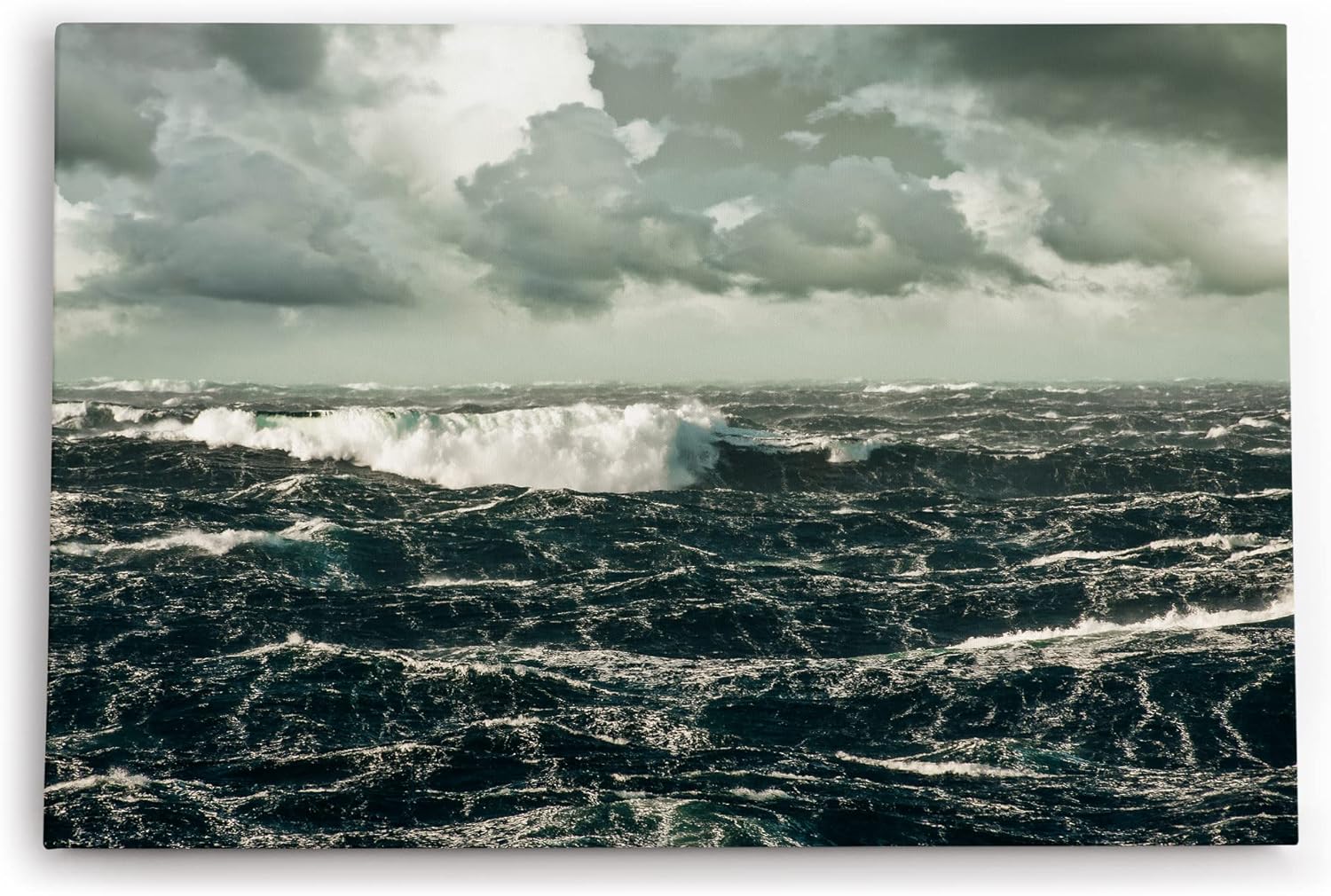 Paul Sinus Wandbild 120x80cm Raue See Meer Wellen Grau Ozean Horizont Sturm