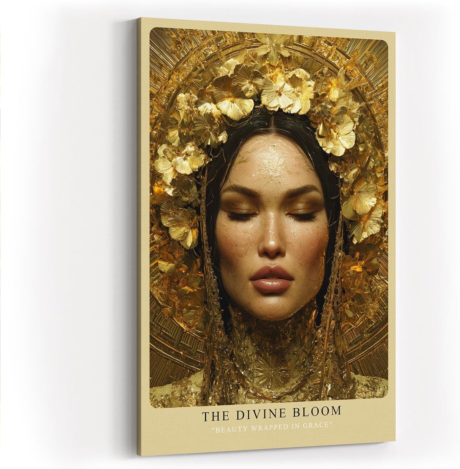 Paul Sinus Wandbild in 40x60cm The Divine Bloom – Majestätisches Porträt mit goldener Blumenkrone und feinen Details