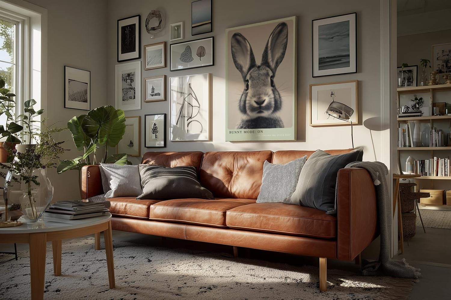 Paul Sinus Wandbild in 40x60cm Bunny Mode: On – Humorvolles Kaninchenporträt in Schwarz-Weiß mit neugierigem Blick