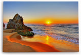 Paul Sinus Wandbild 120x80cm Sonnenuntergang Abendröte Fels Strand Meer Horizont Romantisch