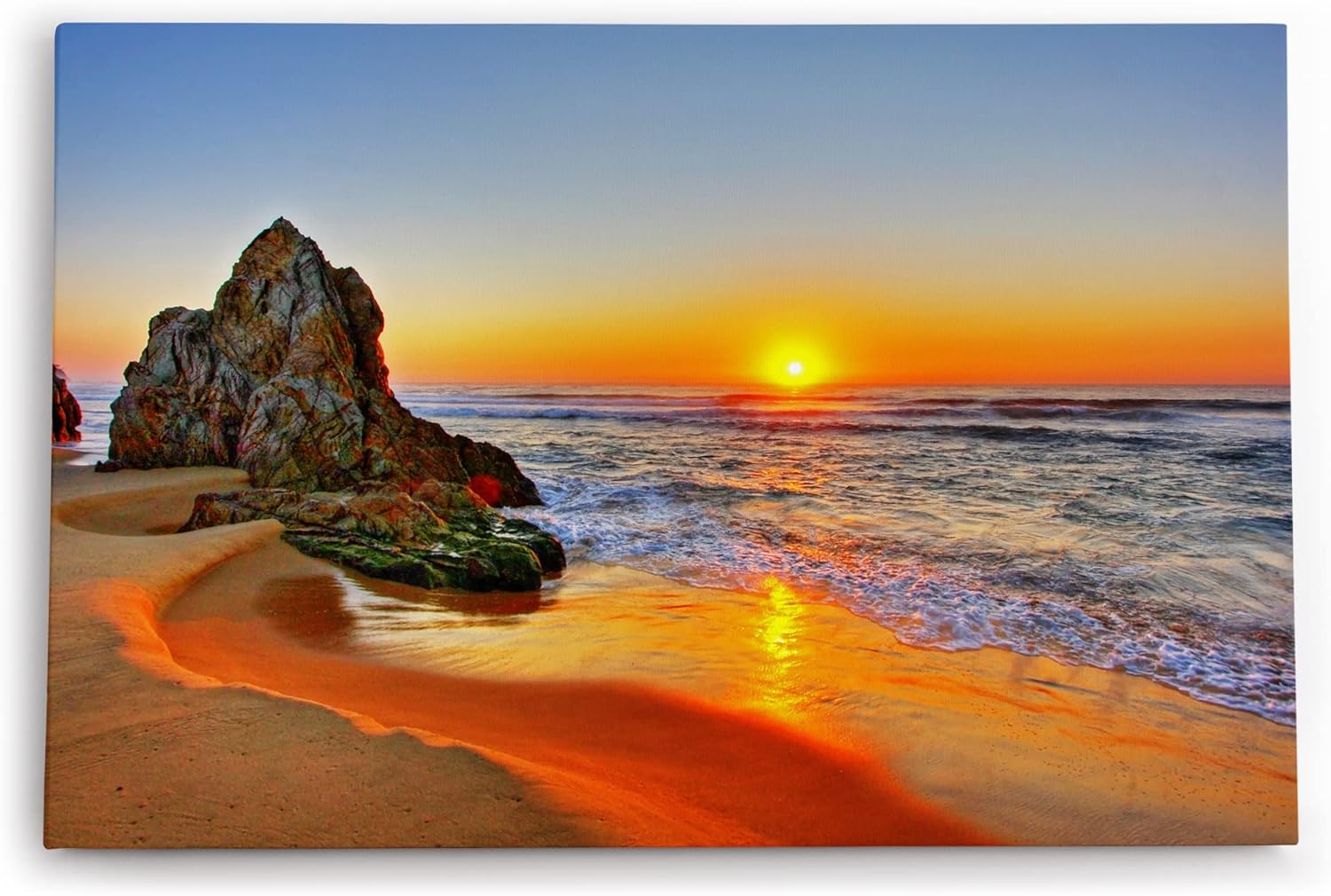 Paul Sinus Wandbild 120x80cm Sonnenuntergang Abendröte Fels Strand Meer Horizont Romantisch