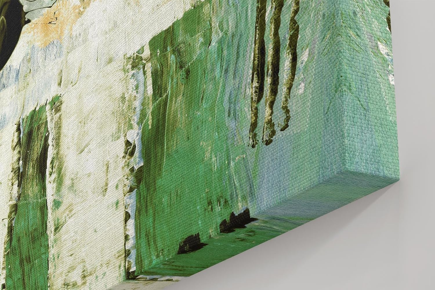 Sinus Art Wandbild 120x80cm Grüne und weiße Pinselstrukturen mit vertikalen Elementen und abstrakten Flächen