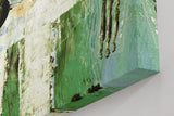Sinus Art Wandbild 120x80cm Grüne und weiße Pinselstrukturen mit vertikalen Elementen und abstrakten Flächen