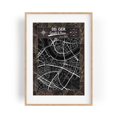 Paul Sinus Wandbild mit deinen GPS Koordinaten und Namen. 30cm x 42cm Holz Wechselrahmen mit Glas. Stadtplan Vintage (ohne Rahmen)