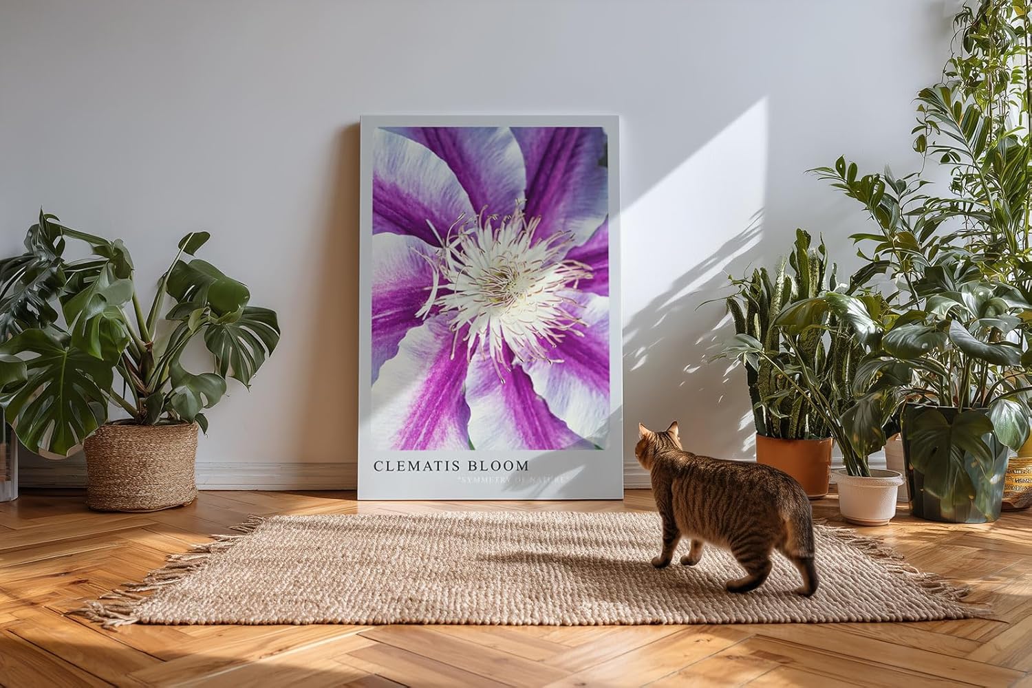 Paul Sinus Kunstdruck 40x60cm Clematis Bloom – violett-weiße Blüte in symmetrischer Komposition mit Fokus auf Zentrum