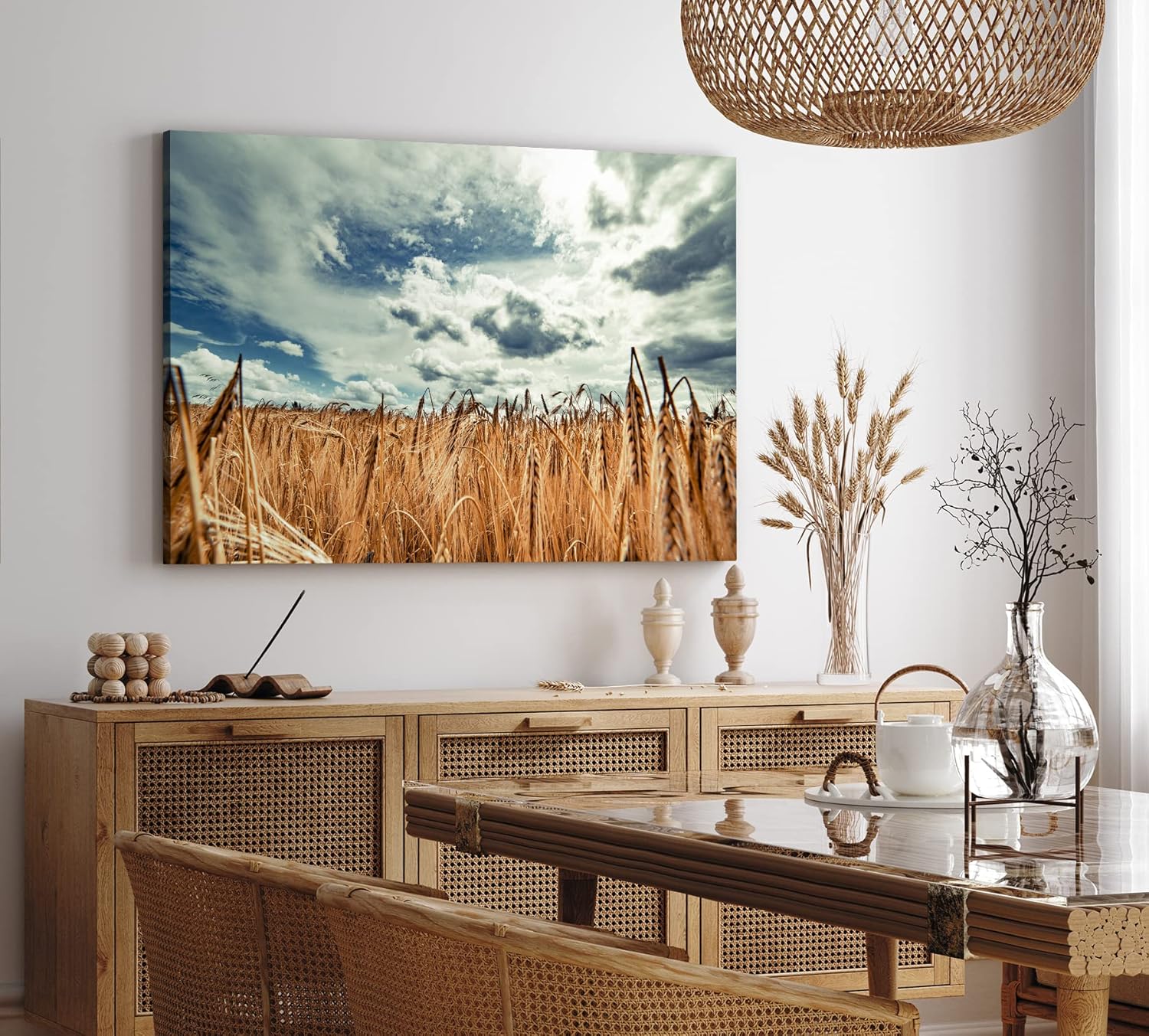 Paul Sinus Wandbild 120x80cm Weizenfeld Weizen Feld Wolken Himmel
