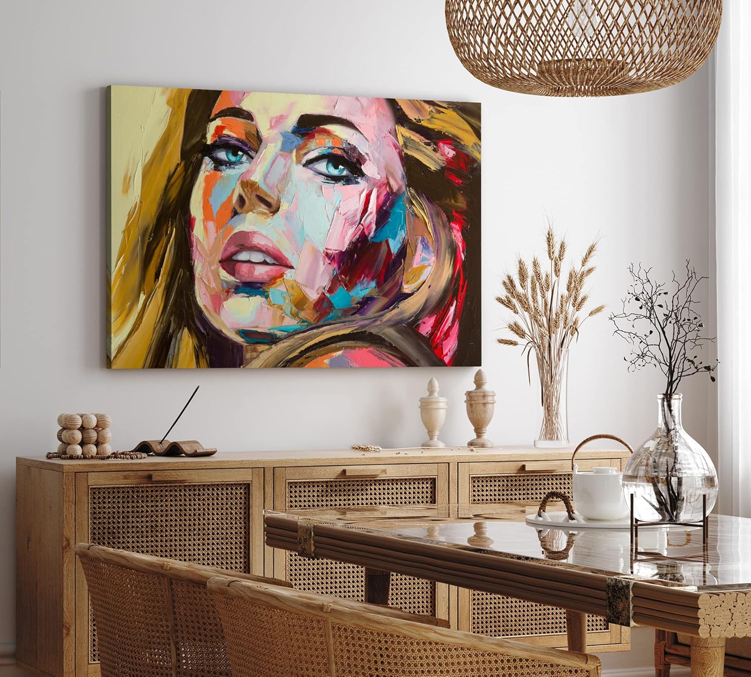 Wandbild 120x80cm Porträt einer jungen Frau Kunstvoll Farbenfroh Abstrakt