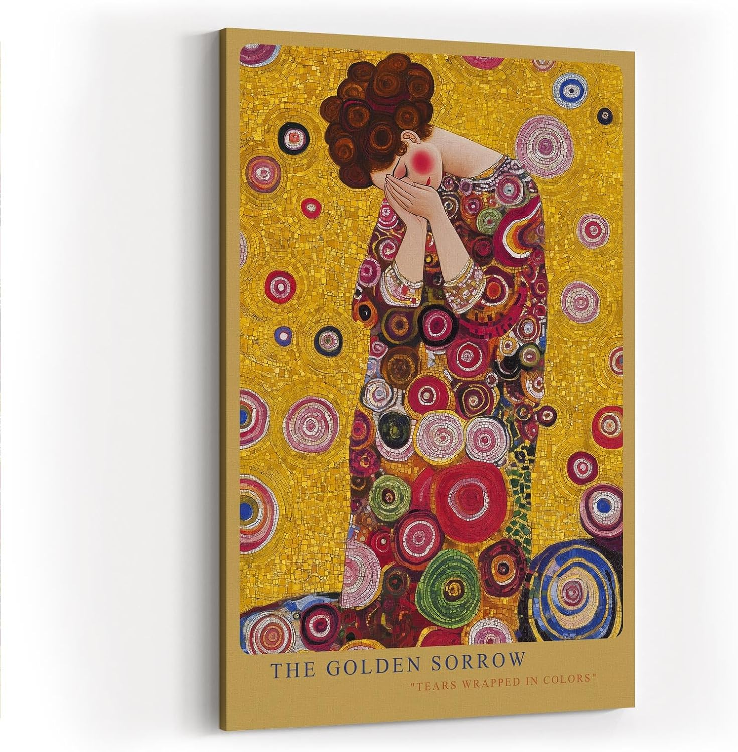 Paul Sinus Wandbild in 40x60cm The Golden Sorrow – ausdrucksstarkes Kunstmotiv im goldenen Mosaikstil für elegante Raumgestaltung