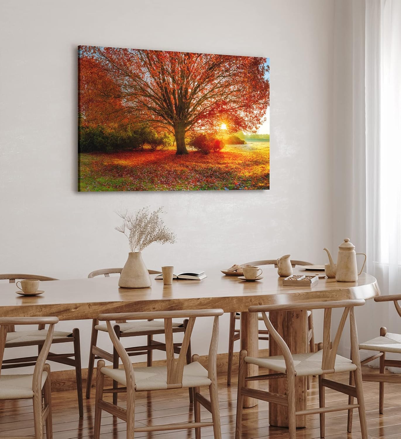 Paul Sinus Wandbild 120x80cm Großer Baum Feld Sonnenuntergang Herbst Laub