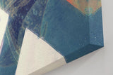 Sinus Art Wandbild 120x80cm Überschneidende Dreiecke in Blau, Weiß und Orange mit pastosen Farbspuren