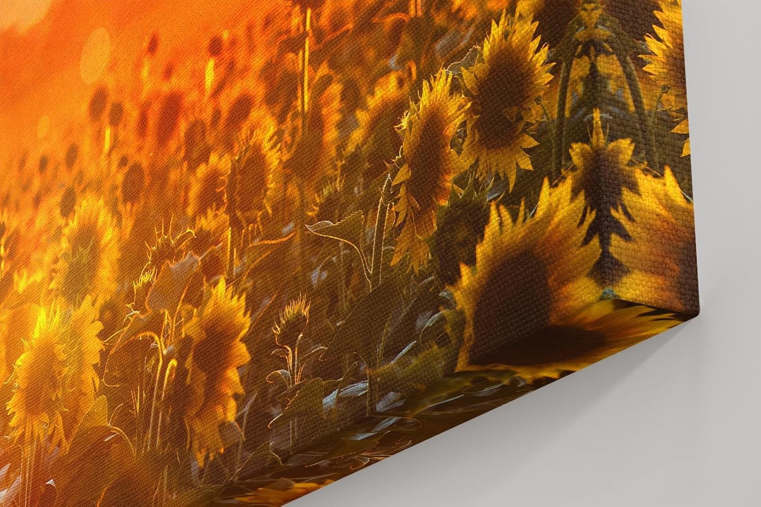 Sinus Art Wandbild 120x80cm Feld voller Sonnenblumen im goldenen Licht eines spektakulären Sonnenuntergangs