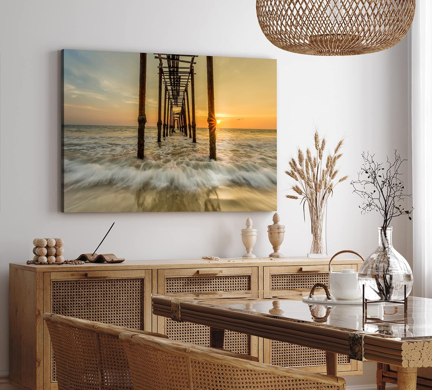 Paul Sinus Wandbild 120x80cm Sonnenuntergang Horizont Steg Holzbrücke Meer Strand