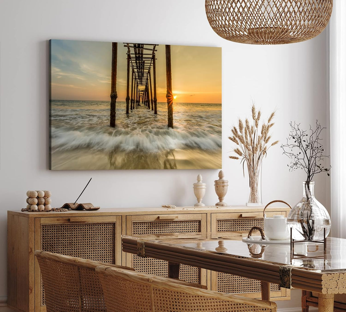 Paul Sinus Wandbild 120x80cm Sonnenuntergang Horizont Steg Holzbrücke Meer Strand