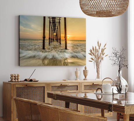 Paul Sinus Wandbild 120x80cm Sonnenuntergang Horizont Steg Holzbrücke Meer Strand