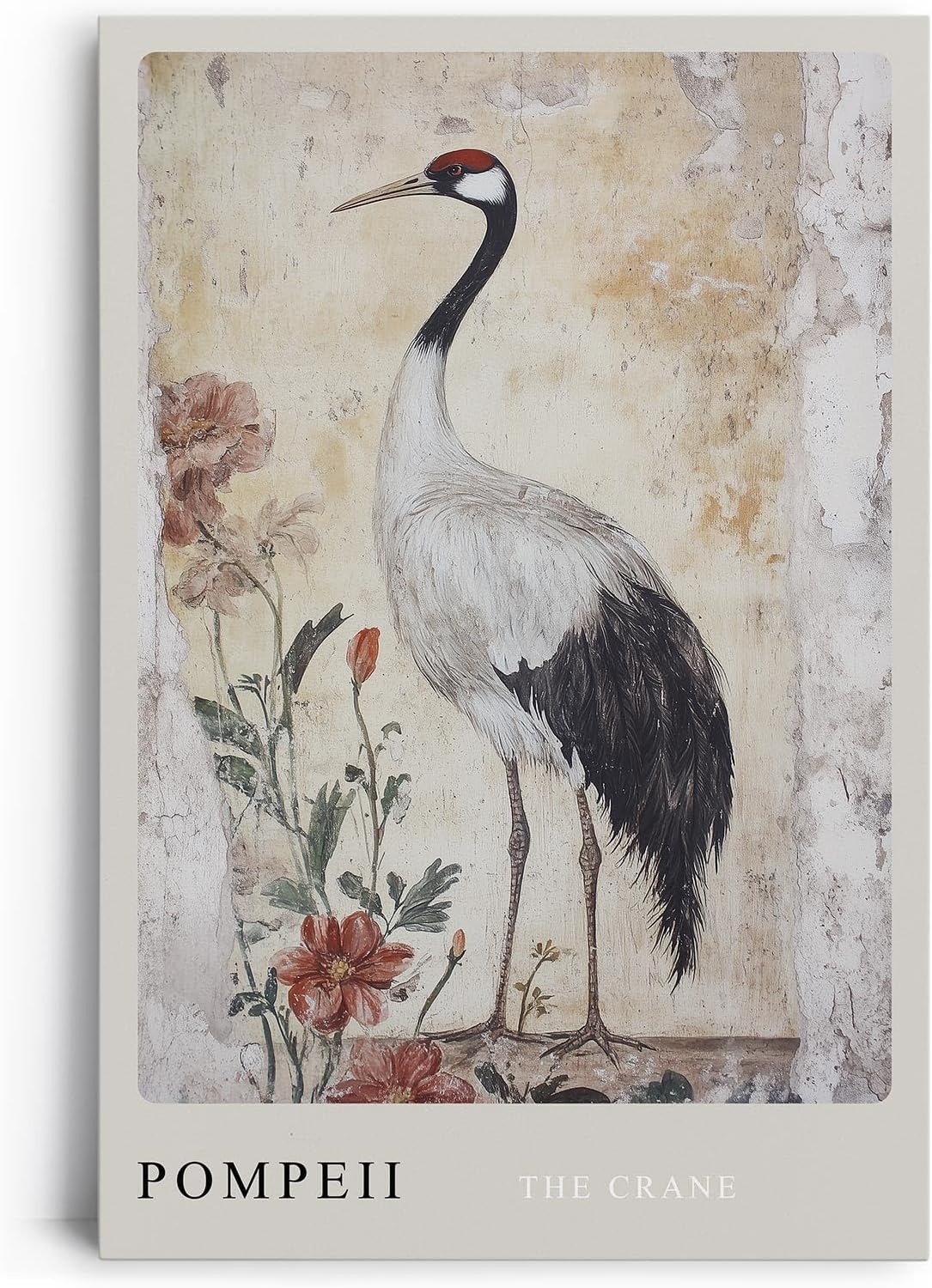 Paul Sinus Leinwandbild 40x60cm Leinwandbild Kunstwerk Kranich antik Eleganz Pompeji Vintage Fresko Vogel Ästhetik zeitlose Dekoration luxuriöse Wandgestaltung