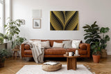 Sinus Art Wandbild 120x80cm Grafisches Muster in Schwarz und Gold – stilvolle Symmetrie mit Art-Déco-Flair