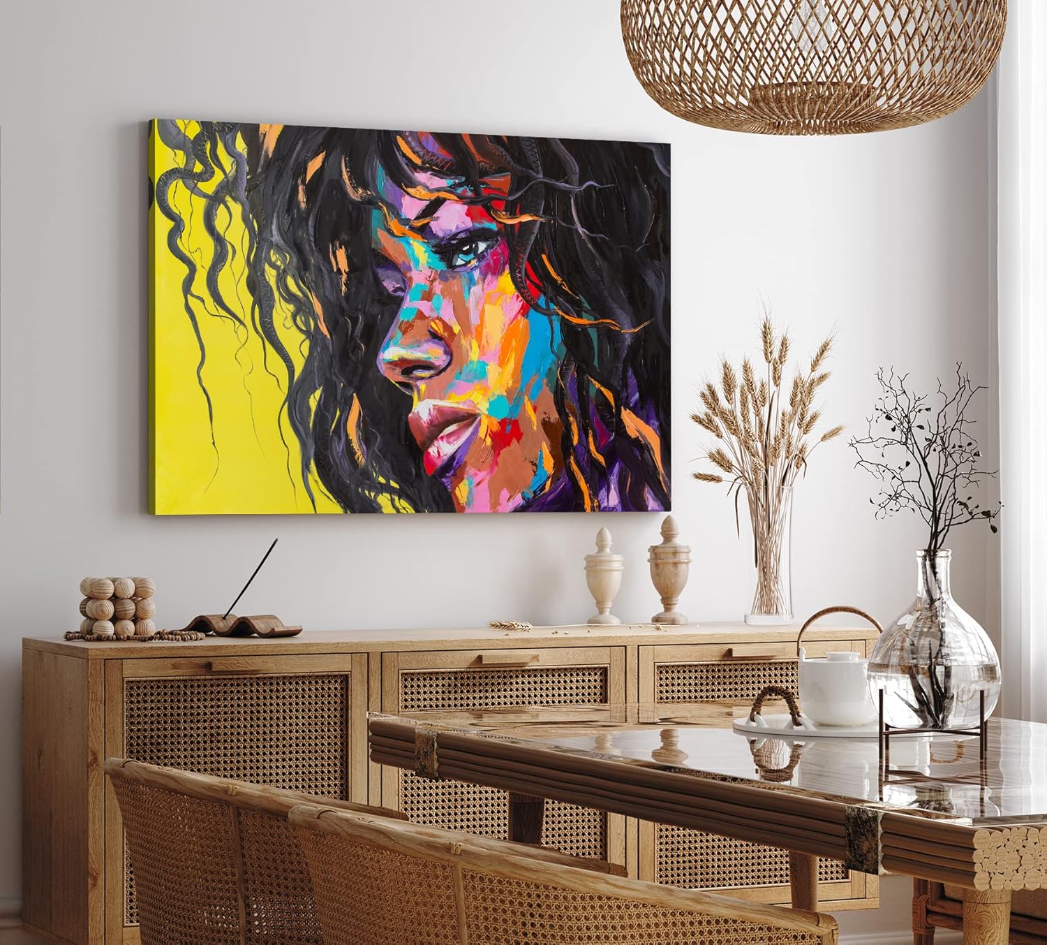Wandbild 120x80cm Porträt einer jungen Frau Kunstvoll Farbenfroh Abstrakt