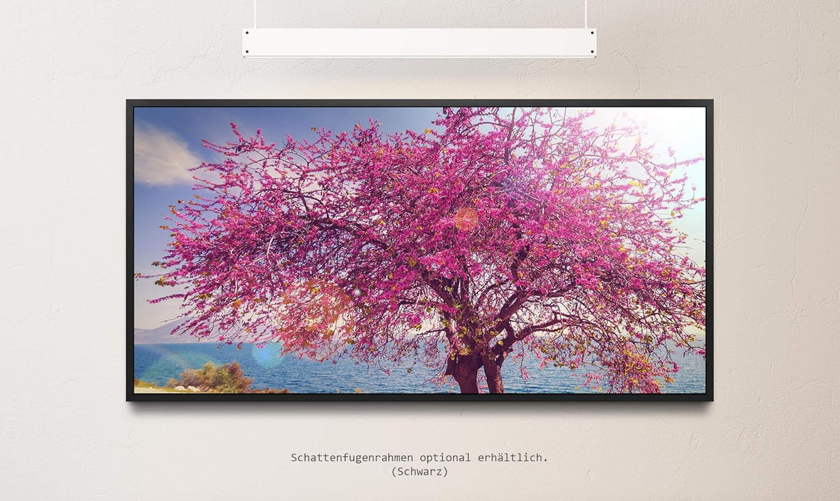 blühender Baum ca. 130x70cm Wandbild inklusive Schattenfugenrahmen schwarz - Panorama Leinwand Bild XXL Format Wandbilder Wohnzimmer Wohnung Deko Kunstdrucke