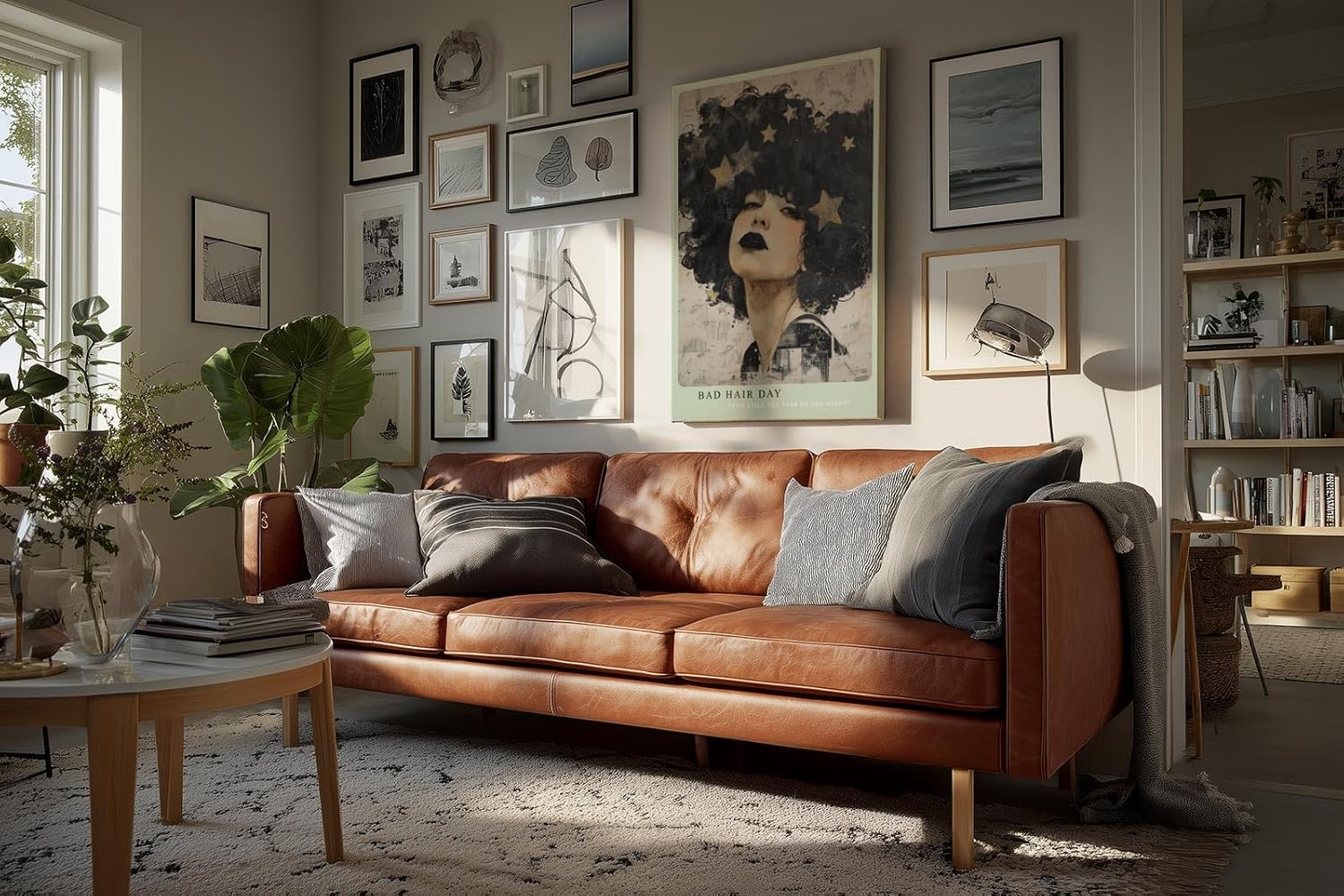 Paul Sinus Wandbild in 40x60cm Bad Hair Day ausdrucksstarkes Porträt einer Frau mit schwarzem Afro und goldenen Sternen