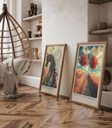 Paul Sinus Leinwandbild 80x120cm Zwei Seelen, eine Reise – Symbolische Landschaft mit goldenem Weg, herbstlichen Bäumen und traumhafter Stimmung