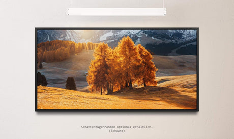 Hütte auf einem Hügel ca. 130x70cm Wandbild inklusive Schattenfugenrahmen schwarz - Panorama Leinwand Bild XXL Format Wandbilder Wohnzimmer Wohnung Deko Kunstdrucke