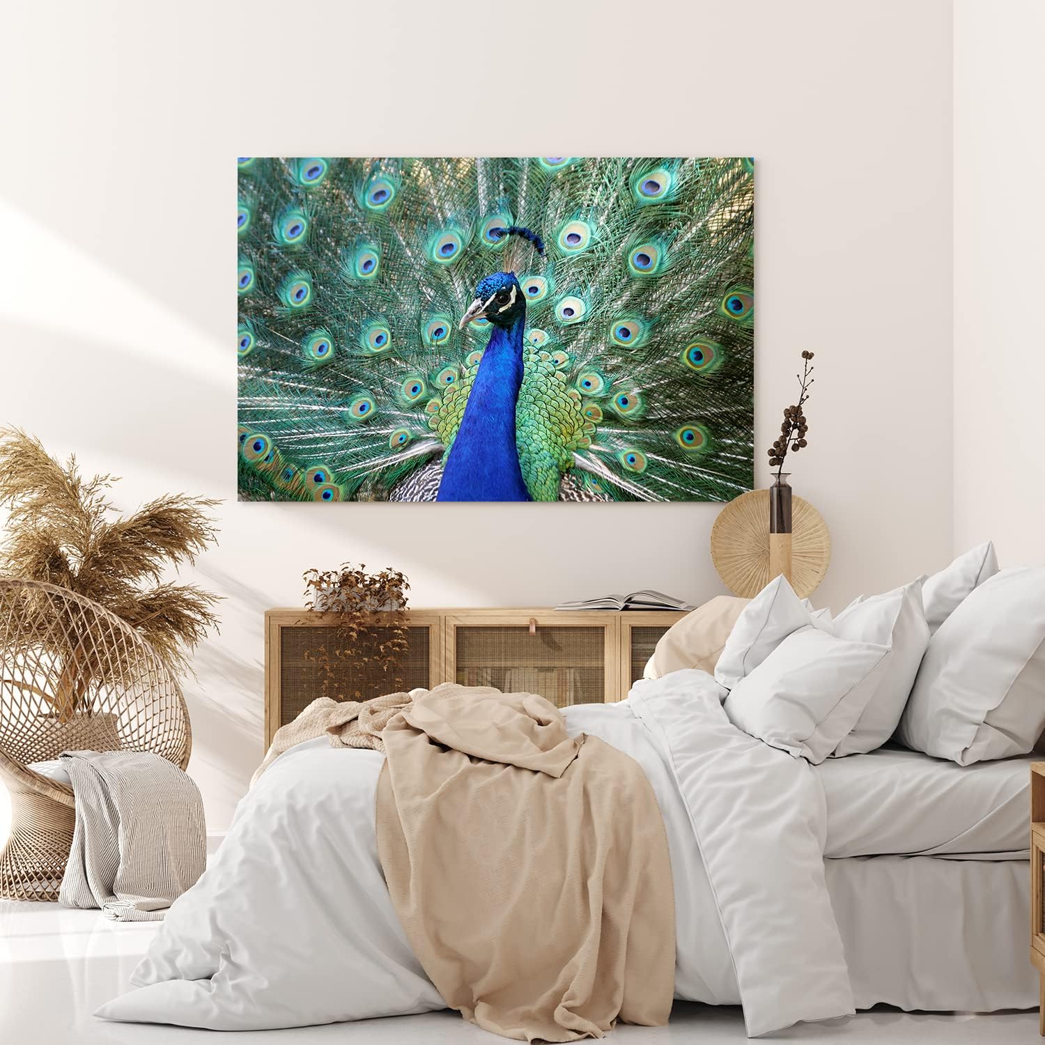 Paul Sinus Wandbild 120x80cm Pfau Pfaufeder Federkleid Tierfotografie Farbenfroh Feder