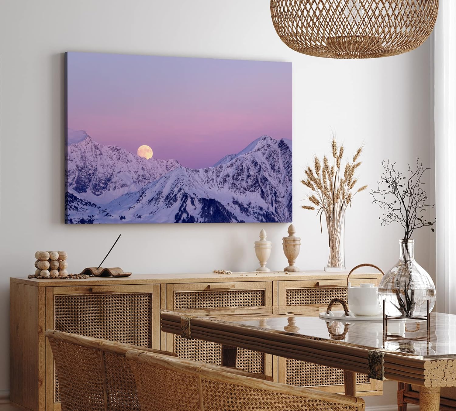 Paul Sinus Wandbild 120x80cm Vollmond hinter Bergen Berggipfel Mond Schnee Gebirge