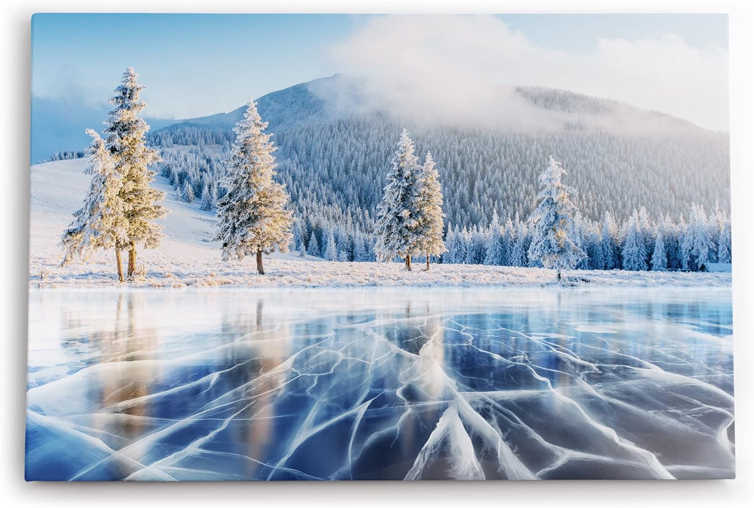 Paul Sinus Wandbild 120x80cm Gefrorener See Eis Schnee Winterlandschaft Tannenwald