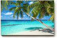 Sinus Art Wandbild 120x80cm Tropischer Strand mit weißen Sand und schattenspendenden Palmen als Urlaubsidyll
