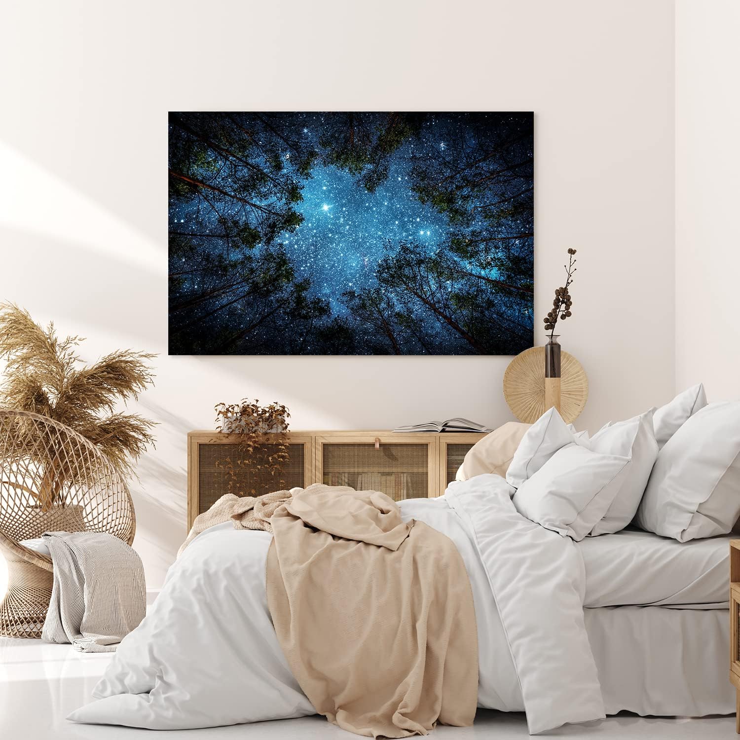 Wandbild 120x80cm Sternenhimmel Nacht Wald Bäume Baumkronen Milchstraße