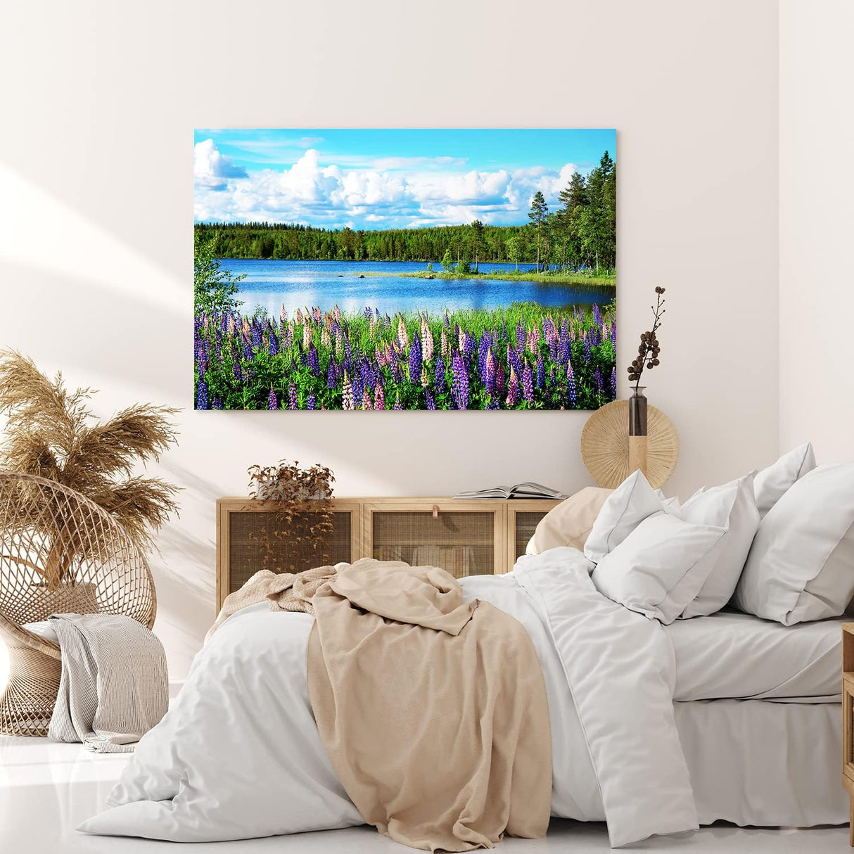 Paul Sinus Wandbild 120x80cm See Natur Tannenwald Blumen Blüten Sommer
