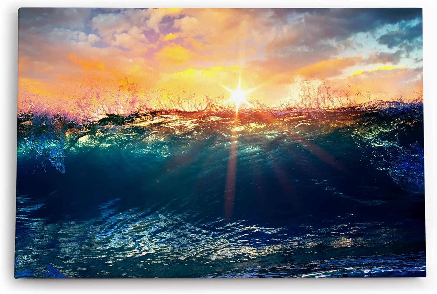 Paul Sinus Wandbild 120x80cm Welle Meer Ozean Sonnenuntergang Sonnenstrahl Wasser