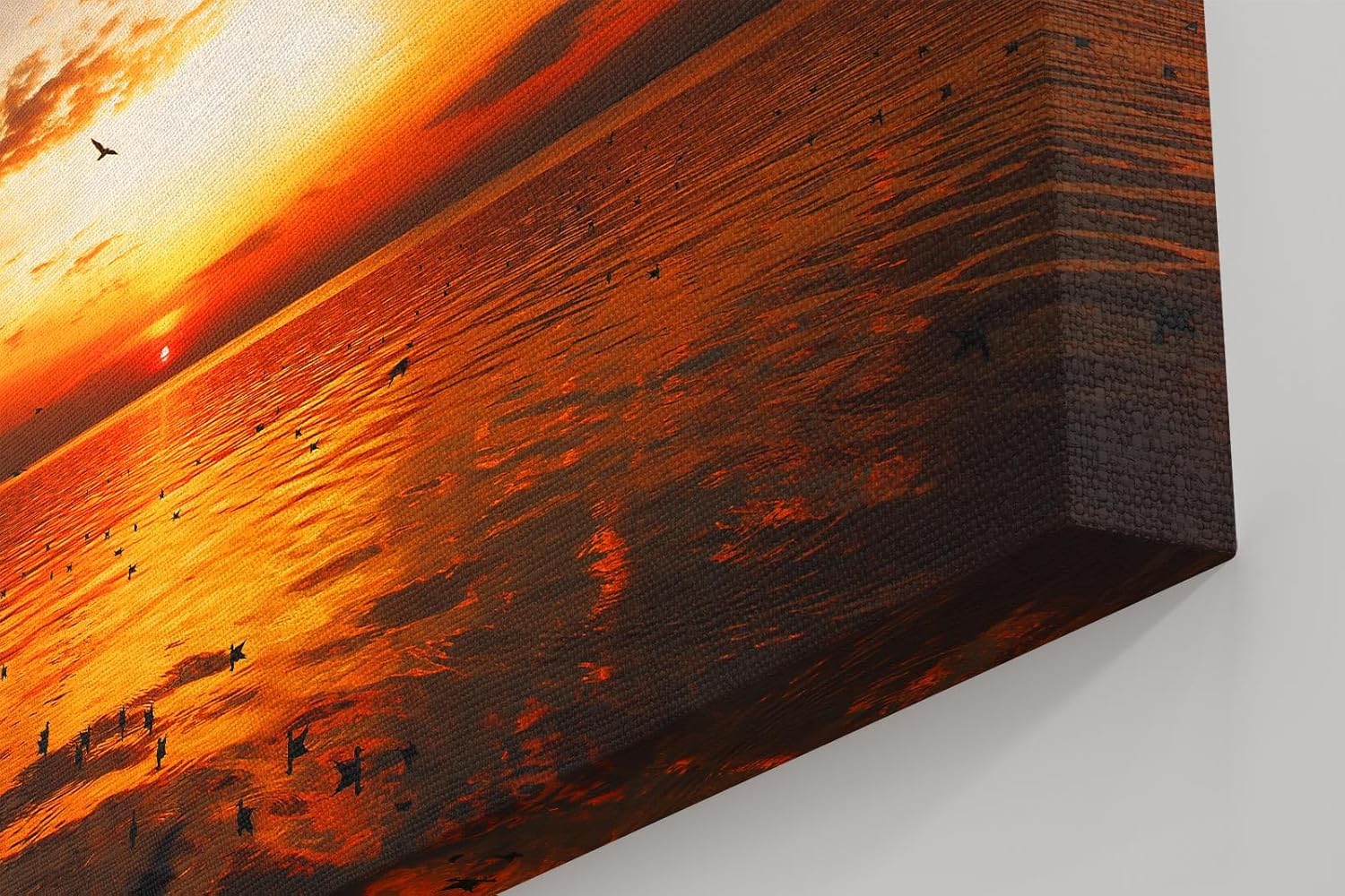 Sinus Art Wandbild 120x80cm Imposanter Sonnenuntergang mit Spiegelungen auf der Wasseroberfläche und fliegenden Vögeln