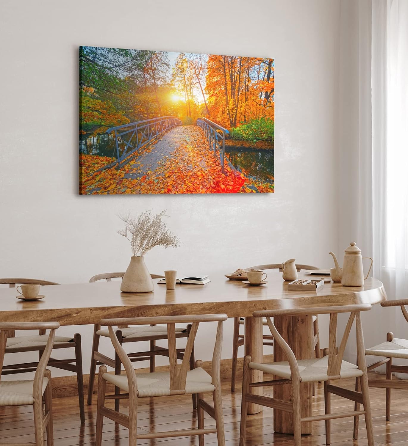 Paul Sinus Wandbild 120x80cm Herbstblätter Herbst Holzbrücke Bach Sonnenschein