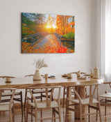 Paul Sinus Wandbild 120x80cm Herbstblätter Herbst Holzbrücke Bach Sonnenschein