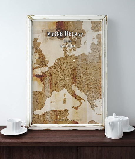 Paul Sinus personalisierter Bilderrahmen mit deinen GPS Koordinaten und Namen. 30cm x 42cm Holz Wechselrahmen mit Glas und Passepartout. Landkarte Heimat. (ohne Rahmen)