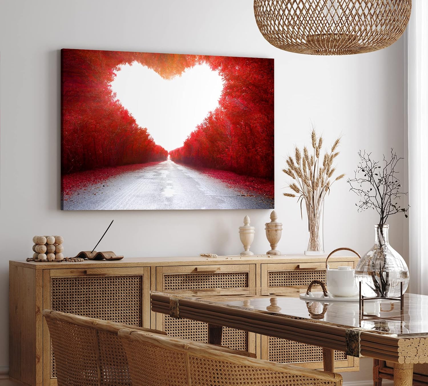 Paul Sinus Wandbild 120x80cm Baumallee Allee Bäume Herzform Rot Kunstvoll Straße