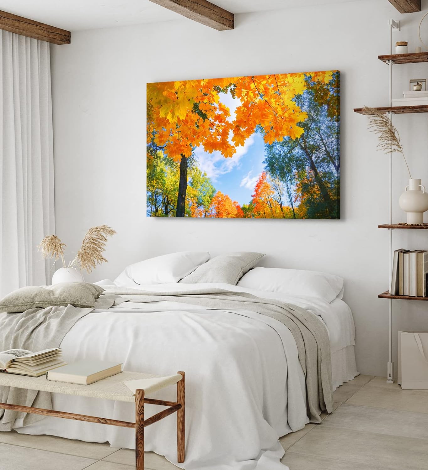 Paul Sinus Wandbild 120x80cm Herbstblätter Herbst blauer Himmel Baumkrone