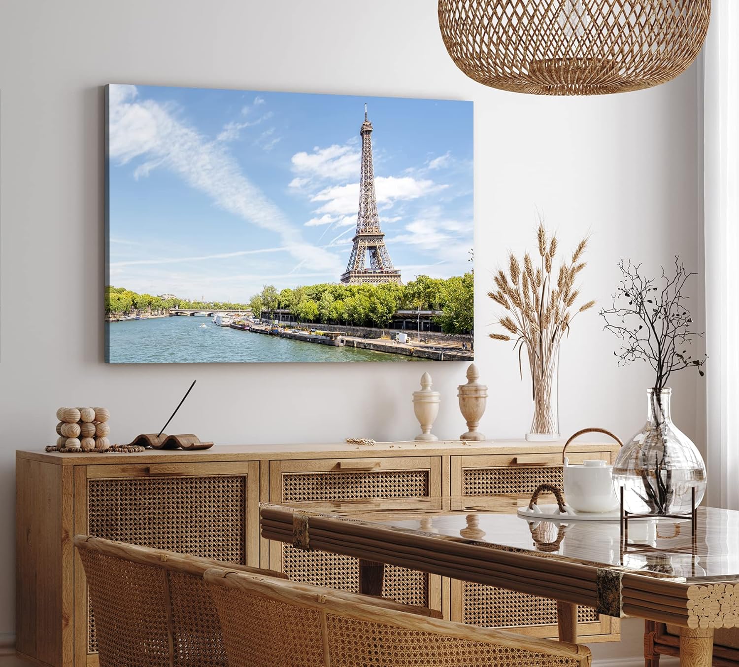 Paul Sinus Wandbild 120x80cm Paris Eiffelturm Fluss Frankreich Kanal blauer Himmel