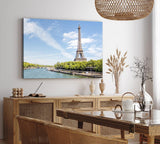Paul Sinus Wandbild 120x80cm Paris Eiffelturm Fluss Frankreich Kanal blauer Himmel