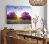 Paul Sinus Wandbild 120x80cm Baumblüte Frühling Violett Sonnenuntergang Wiese Blumen