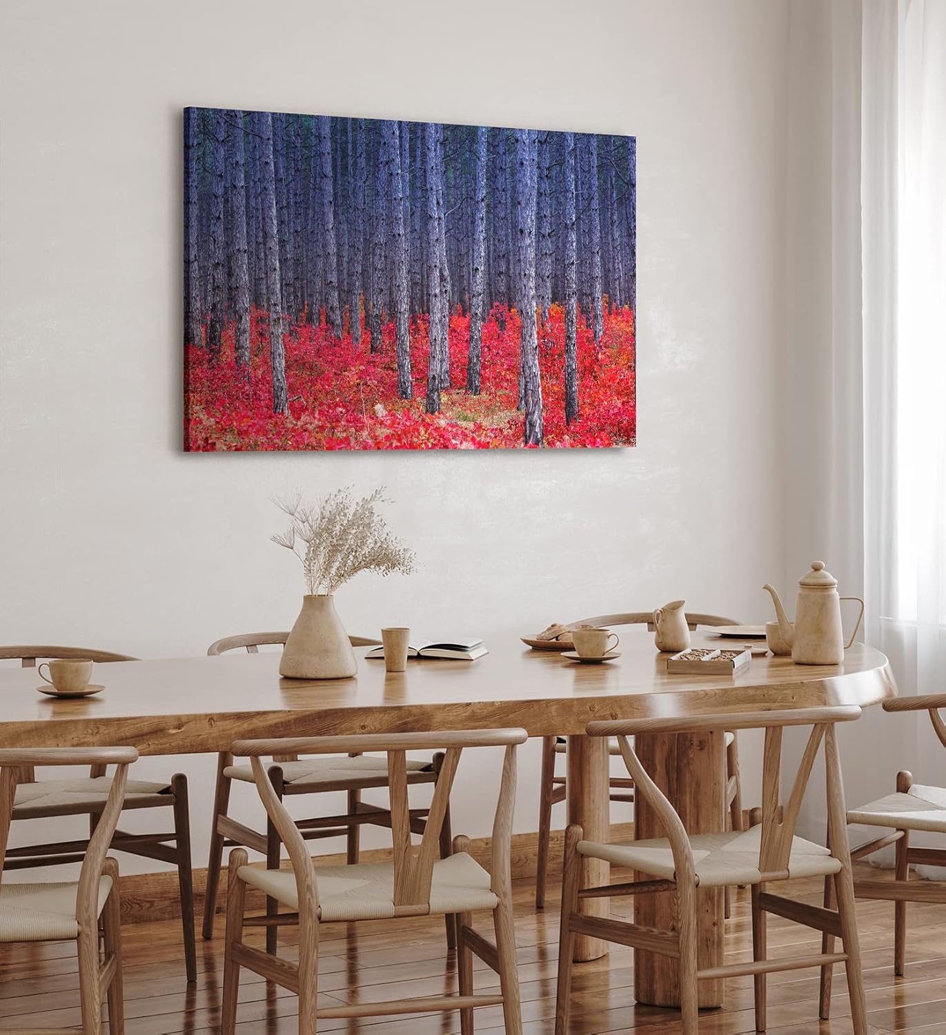 Paul Sinus Wandbild 120x80cm Fichtenwald Bäume Wald Rot Kunstvoll Fichten