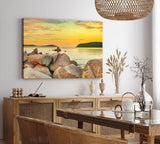 Paul Sinus Wandbild 120x80cm Felsen Meer roter Himmel Horizont Berge Sonnenuntergang