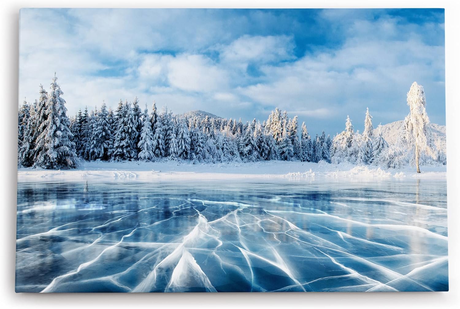 Paul Sinus Wandbild 120x80cm Winter Schnee gefrorener See Tannenwald Eis