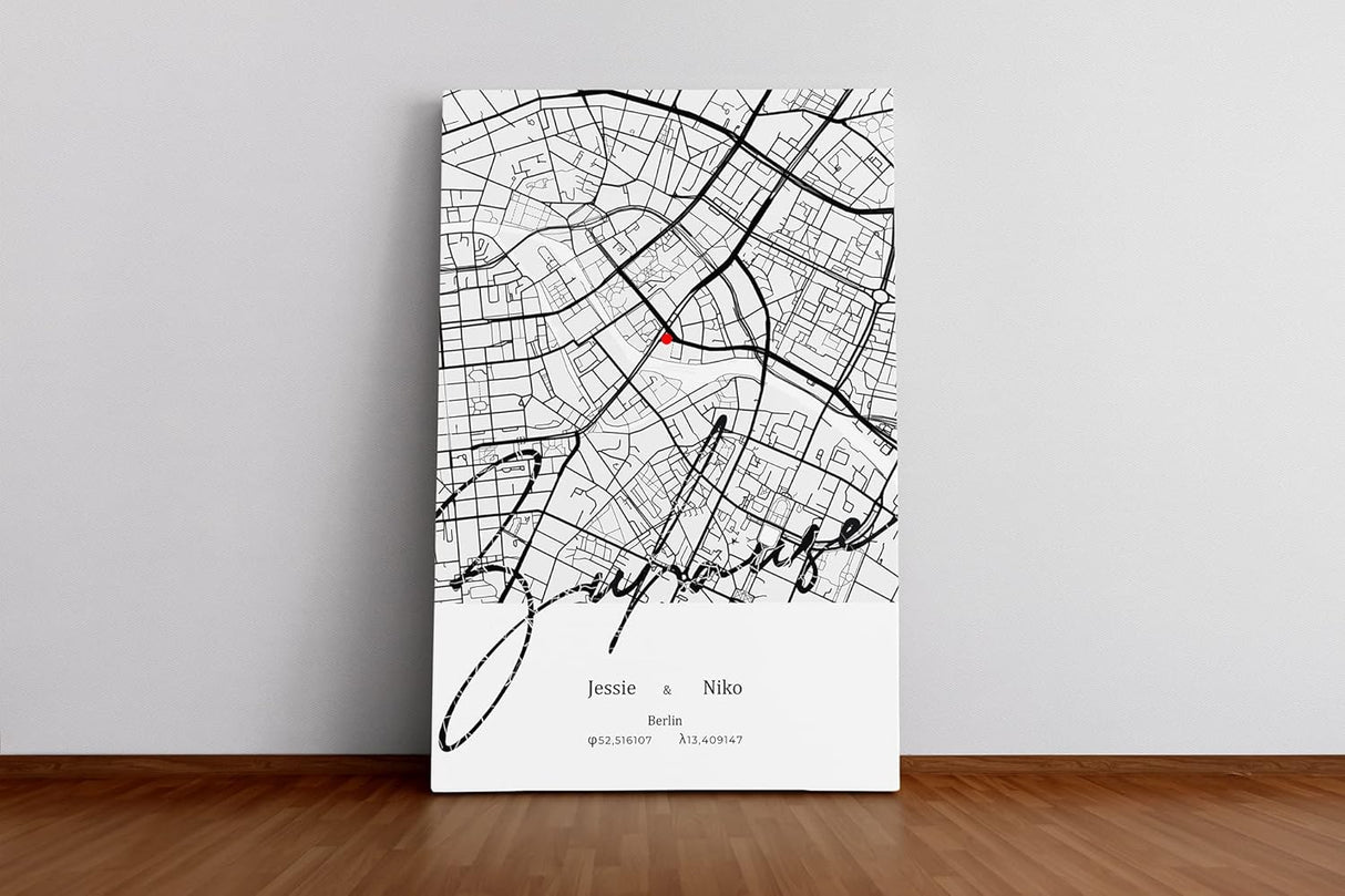 Paul Sinus Bilderrahmen personalisiert mit deinen GPS Koordinaten und Namen. 30cm x 42cm Holz Wechselrahmen mit Glas und Passepartout. Geschenkidee. Individuelle Stadtkarte. (ohne Rahmen)
