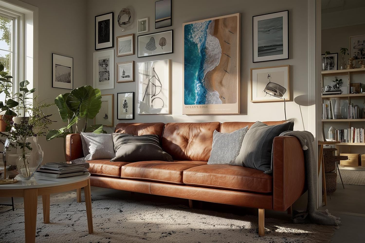 Paul Sinus Wandbild in 40x60cm Ocean's Edge – Luftaufnahme von Wellen und Sandstrand in Blauund Beigetönen