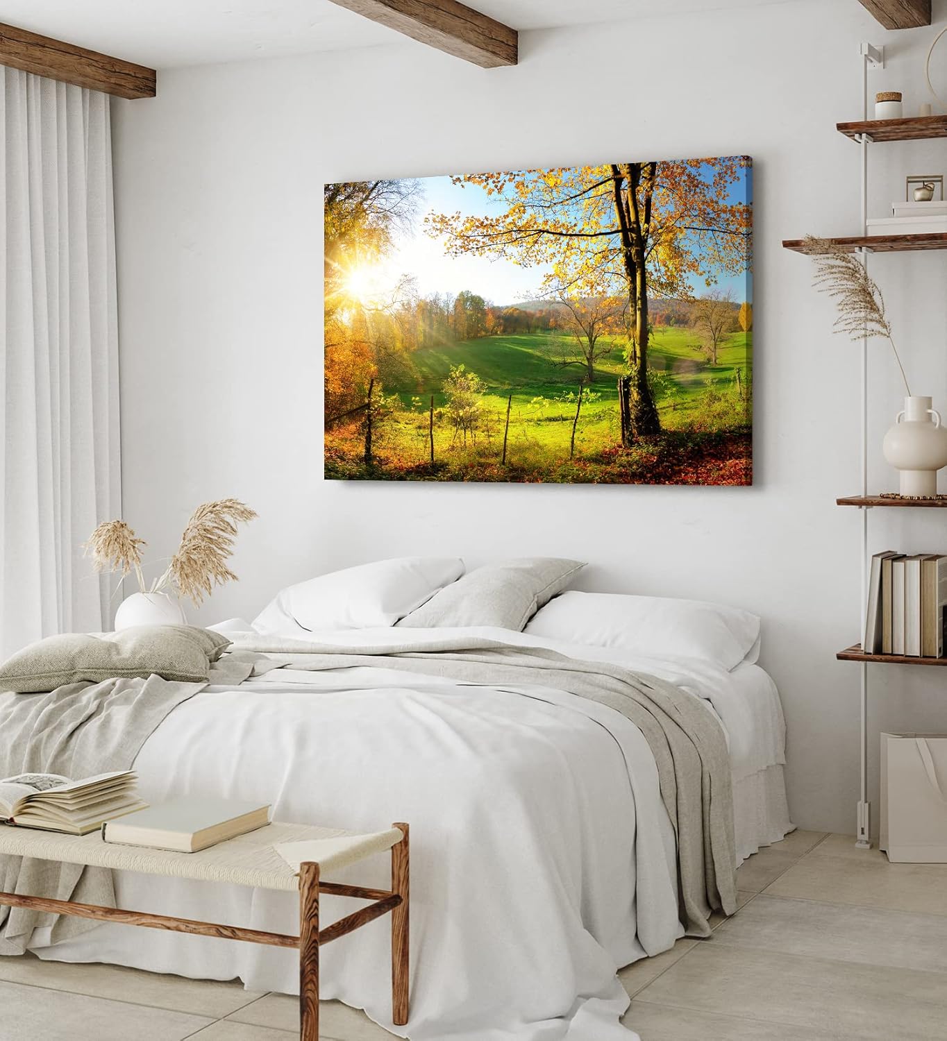 Paul Sinus Wandbild 120x80cm Deutsche Landschaft Wiese Bäume Sonnenschein Herbst