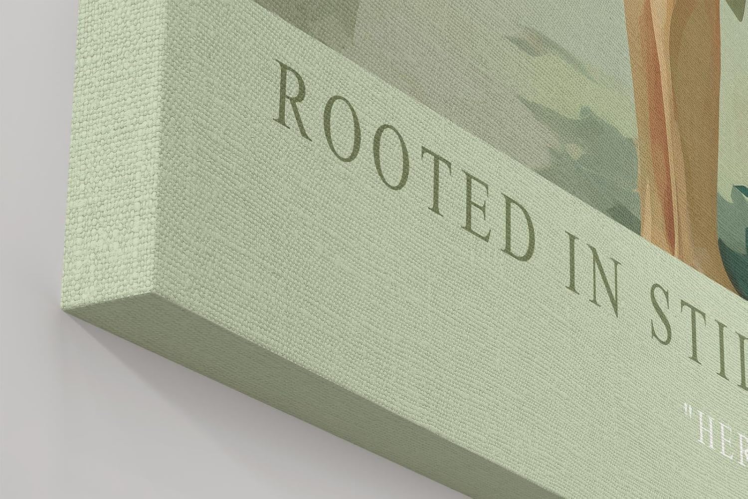 Paul Sinus Wandbild in 40x60cm Rooted in Stillness – Sanftes Porträt einer Frau, die inmitten grüner Blätter einen Baum umarmt, moderne Bilder in beruhigenden Naturtönen