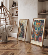 Paul Sinus Leinwandbild 60x90cm Psychedelisches Orakel – Visionäres Porträt mit leuchtenden Farben, abstrakten Mustern und surrealer Tiefenwirkung